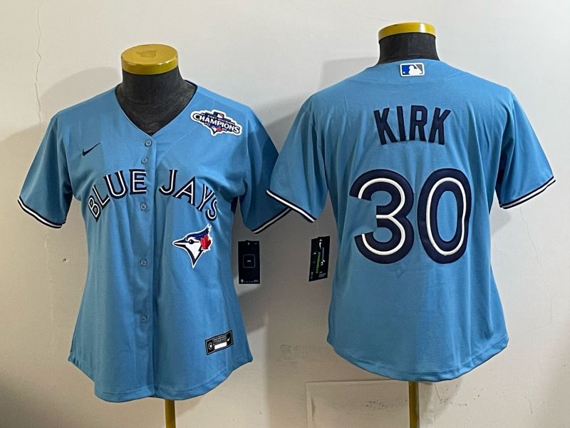 Women 2025 Nike Toronto Blue Jays #30 Kirk Light Blue Game MLB Jersey 02